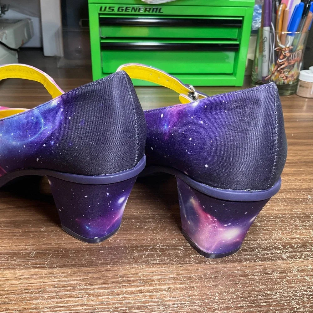 Hot chocolate design Nebula mid heel Mary Jane shoes size 11/41 purple galaxy - Picture 7 of 11